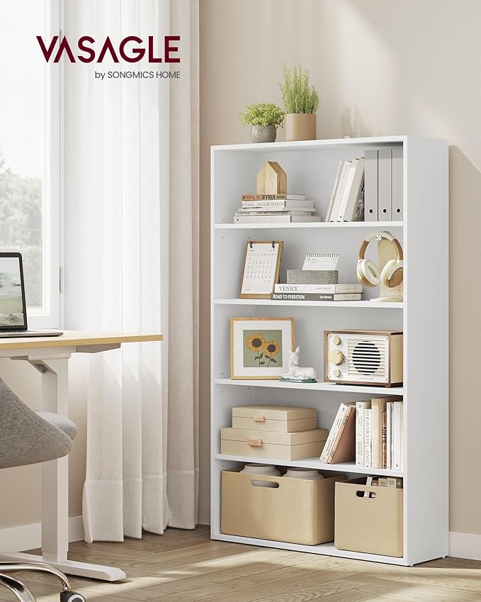 VASAGLE Set of 2 Bookshelves, 30 Inches Wide, 5-Tier Open Bookcases with Adjustable Storage Shelves, Floor Standing Units, Cloud White ULBC175T14-2