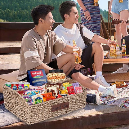 Snack Organizer for Countertop, Trapezoid Snack Organizer Seagrass Wicker Basket, 5 Compartments Snack Box Container, Snack Bar Station Organizer, Kitchen Cabinet Pantry Organizer and Storage