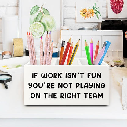 Inspirational Pen Pencil Holder Organizer for Desk, Inspirational Gifts for Women, Teamwork Team Gifts for Employees Coworkers Wooden Box Sign for Home Office Desk Tabletop Decorations