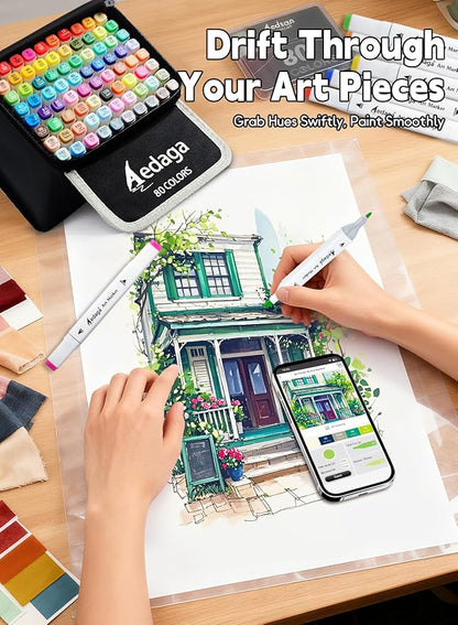 120 Colors Alcohol Markers with Free App, Dual Tip Art Marker with Kickstand Case for Artists Adults and Kids. Alcohol Based Markers for Coloring Painting Sketching and Drawing, Great Gift