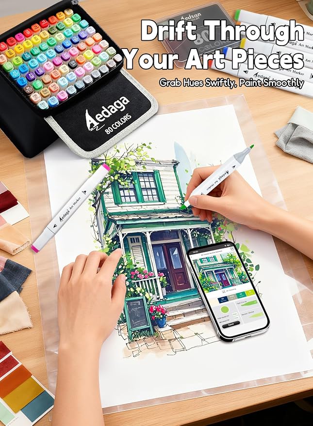 280 Colors Alcohol Markers with Free App, Dual Tip Art Markers with Kickstand Case for Artists Adults and Kids,Alcohol Based Marker for Coloring Painting Sketching and Drawing, Great Gift