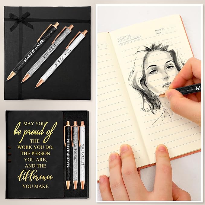 5 Pcs Employee Appreciation Gift Christmas Leather Journal Notebook 3 Ballpoint Pens with Box Thank You for Nurse Medical Assistant Coworker Teacher Social Worker Vet Tech Volunteer(Black)