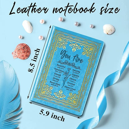 Light Blue A5 Lined Leather Journal Notebook,Inspirational Christian Gifts Hardcover Executive Notebooks for Men Women,200 Pages 100 Gsm Thick Ruled Paper Daily Diary for School,Family ,Friends,Work (You Beautiful Light Blue)