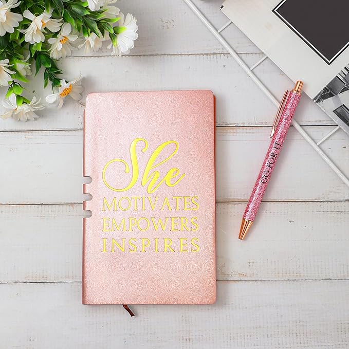 5 Pcs Boss Gifts for Women Set Leather Journal Ballpoint Pens with Box Thank You Employee Appreciation Thanksgiving Christmas Gifts for Female Leader Birthday Bestie Coworker (Pink)