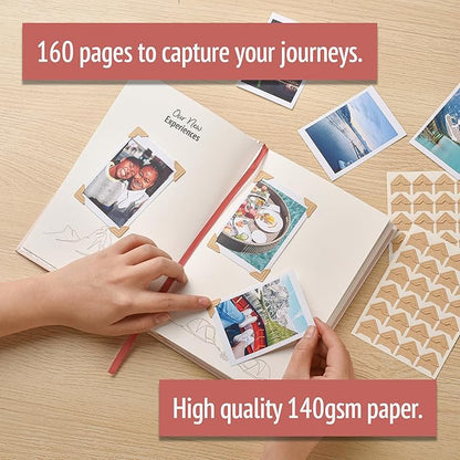Travel Journal Couples Edition - Travel Memory Book, Trip Diary, Photo Album - 136pgs, 15 Trips. Includes Photo Corner Stickers. In Gift Sleeve. Travel Gift for Women and Men - A5 Red