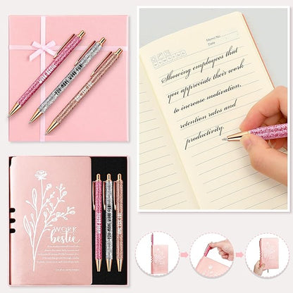5 Pcs Work Besties Gifts for Women Set Leather Journal Ballpoint Pens with Box Thank You Appreciation Gift for Thanksgiving Christmas Birthday Work Bestie Gifts Coworker Friend (Pink)