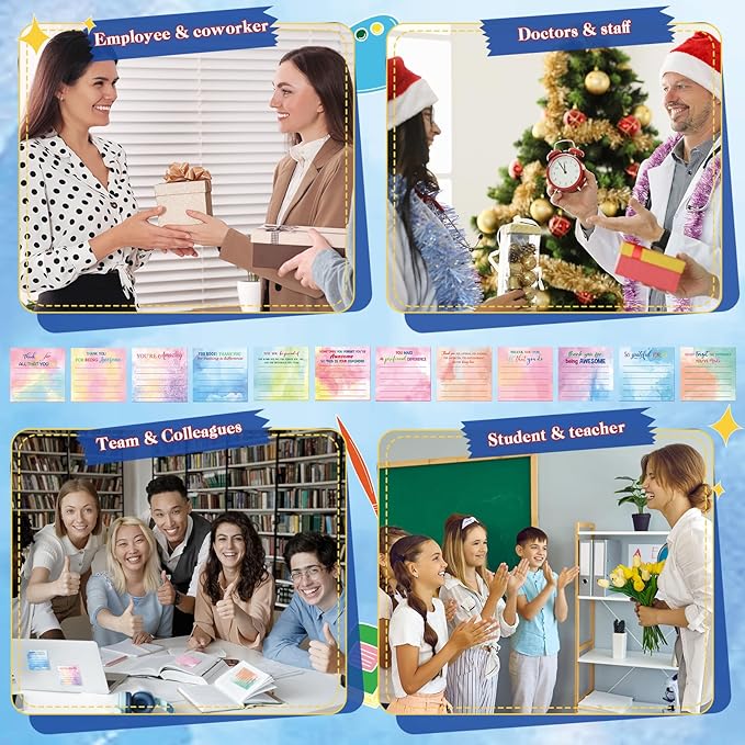 Yinder 24 Pcs Employee Appreciation Sticky Notes Xmas Gift Bulk Motivation Note Pads Mini Inspirational Note Gift for Teacher Nurse Staff Coworker Office Supply 3 x 3'' (Appreciation,Watercolor)