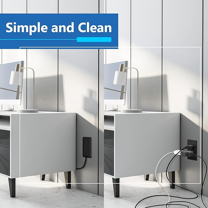 LIDER Flat-Face Outlet Extender with 3 Receptacles, Ultra-Thin Wall Plate Plug with Cord Extender and 3-Outlet Power Strip, 8ft Cord, LWE8-315-BK, ETL-Listed, Black