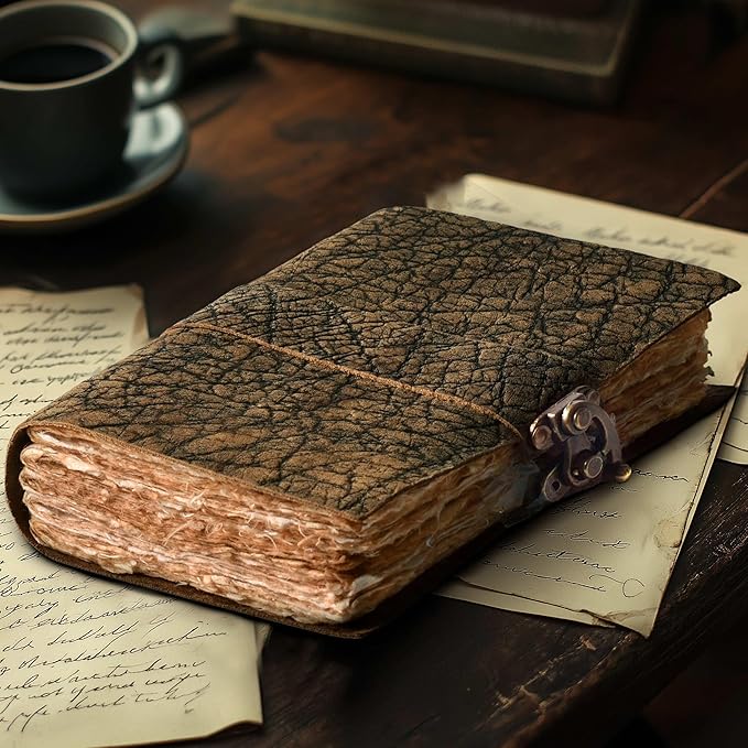 LEATHER VILLAGE Handmade Vintage Journal for Men & Women - Lock Closure - Watercolor Deckle Edge Cotton Paper for Drawing, Writing & Sketching- 200 Pages- Distressed Brown- 13x8 (A4) inches