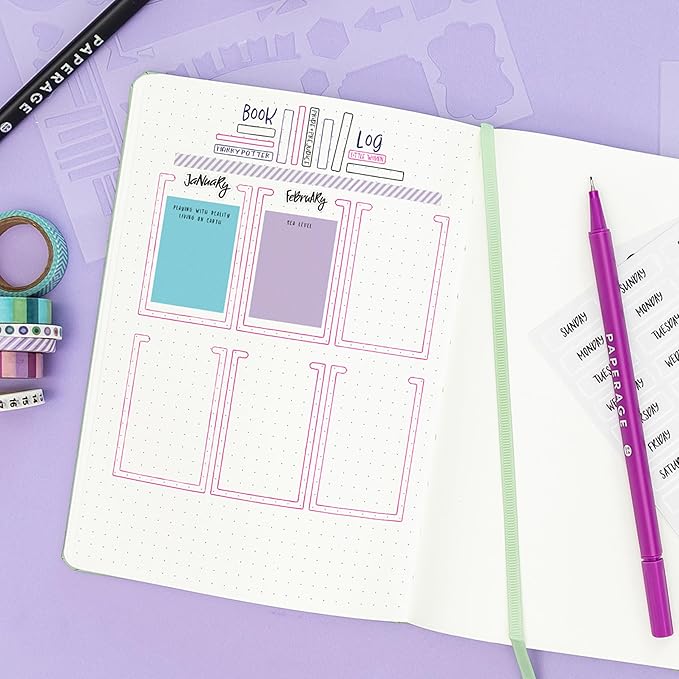 PAPERAGE Dotted Journal Notebook, (Raspberry), 160 Pages, Medium 5.6 in x 8 in - 100 GSM Thick Paper – Hardcover Journaling Notebook for Work, School & Bullet Journaling