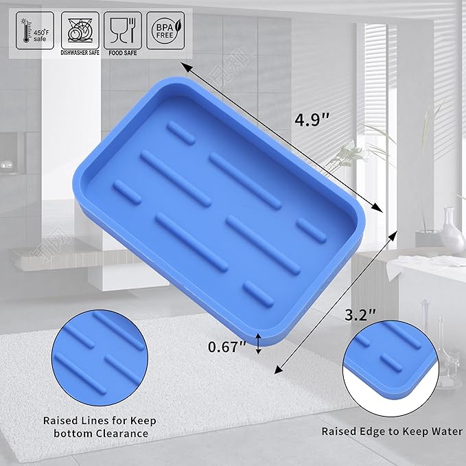 Silicone Kitchen Sink Organizer Tray for Multiple Usage,Easy Clean Sponges Holder for Kitchen Bathroom Counter or Sink,Dish Soap Dispenser,Scrubber,Bottle,Cup Lichen Blue 4.9”x 3.2”