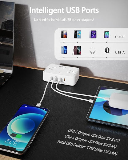 Dual Layer Desk Clamp Power Strip（White）, Desktop Edge Mount Charging Station with 13 Outlets 4 USB Ports (2 USB C), Under Desk Surge Protector(1700 Joules), 10 Ft Extension Cord for Office