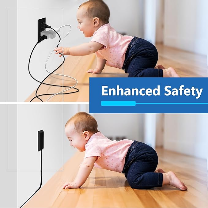 LIDER Flat-Face Outlet Extender with 3 Receptacles, Ultra-Thin Wall Plate Plug with Cord Extender and 3-Outlet Power Strip, 8ft Cord, LWE8-315-BK2P, ETL-Listed, Black, 2 Pack