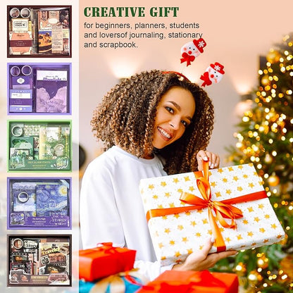 Scrapbooking Supplies Kit, Vintage Aesthetic Scrapbook Kit, Junk Journal Supplies with Scrapbook Stickers Paper, Journaling Supplies, Birthday Craft Gift for Adult Teen Girls Kid, Mist Island Poems