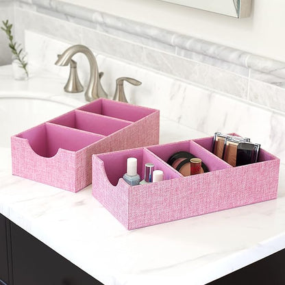 Household Essentials 3-Compartment Drawer Organizers, Pack of 2, Carnation
