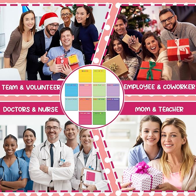Yinder 48 Pcs Inspirational Sticky Notes Christmas Stocking Stuffers Motivational Sticky Notes Pad Employee Appreciation Gift Bulk for Teacher Nurse Coworker Office 3 x 3'' (Motivational,Dark Color)
