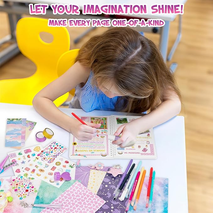 QIYVLOS 2 Pack DIY Journal Kit for Girls, Journaling Diary Toys for Ages 8-13, Arts and Crafts Birthday Stationary Set Gifts for Teen Girls Ages 8 9 10 11 12 13 14 Year Old