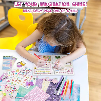 QIYVLOS 2 Pack DIY Journal Kit for Girls, Journaling Diary Toys for Ages 8-13, Arts and Crafts Birthday Stationary Set Gifts for Teen Girls Ages 8 9 10 11 12 13 14 Year Old