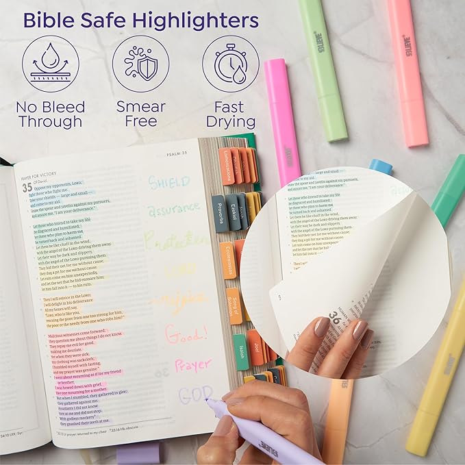 BLIEVE- Aesthetic Bible Highlighters No Bleed Through Assorted Colors, Cute Highlighter Dual Tip For Journaling Supplies And School Accessories, Bible Highlighters And Pens No Bleed (VIBRANT)