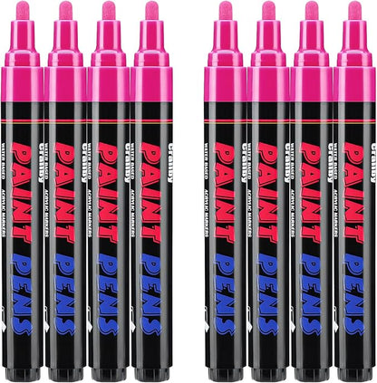 Pink Paint Pens Paint Markers - 8 Pack Permanent Quick Dry Waterproof Marker Pens for Rocks Wood Fabric Plastic Canvas Glass Mugs Metal Tire Stone