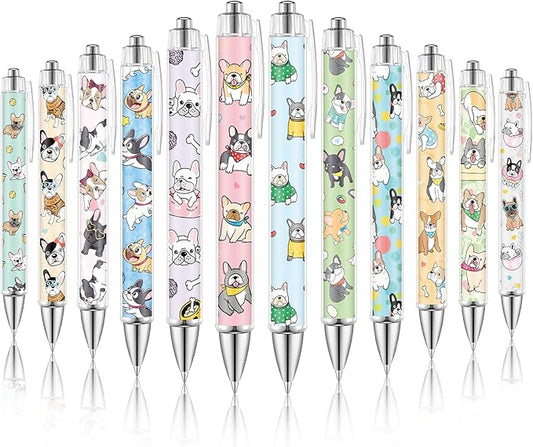 12 Pcs Christmas Animal Lover Gift French Bulldog Ballpoint Pens Gifts for Women Girls Retractable 1.0 mm Black Ink Pen School Office Supplies Dog Party Favor for Teacher Students Birthday