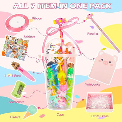 LiYiQ 247 Pcs Return Gifts for Birthday, Student Birthdays Gifts from Teacher, Stationery Set for Classroom Gifts, Pencil Erasers Notesbook Stickers for Classroom Birthday Goodie Bags Rewards Prizes