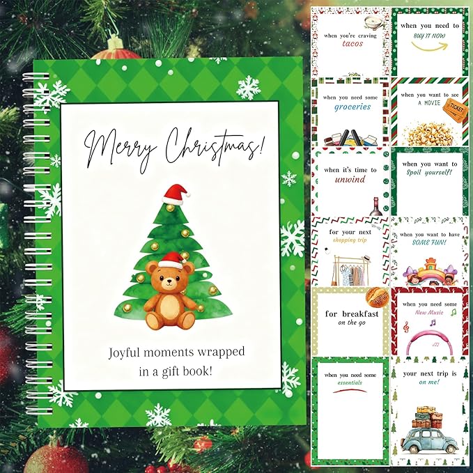 Christmas Gift Card Book - Surprises on Every Page, DIY Spiral-Bound Merry Christmas College Survival Kit, Greeting Card Book for Students & Graduation Gifts (S26)
