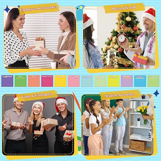 Yinder 12 Pcs Employee Appreciation Sticky Notes Xmas Gift Bulk Motivation Note Pads Mini Inspirational Note Gift for Teacher Nurse Staff Coworker Office Supply 3 x 3'' (Appreciation,Dark Color)
