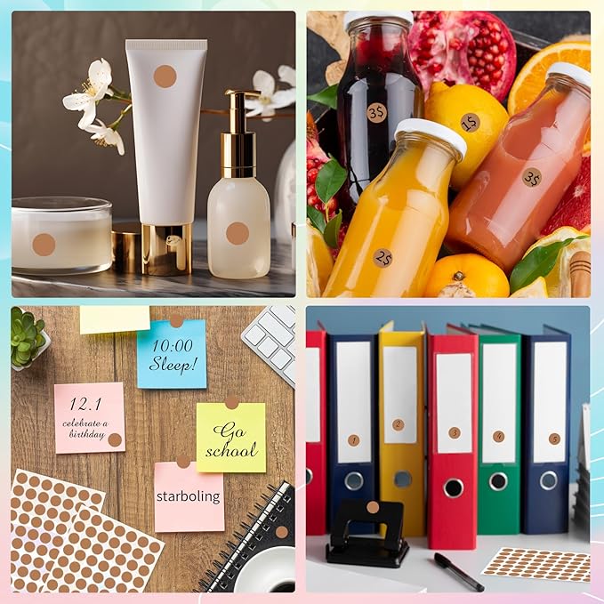 Starboling Dot Stickers - 1/2 Inch Brown Circle Labels, 1400pcs Writable Color Coding, Round Office Classroom Garage Sale Stickers