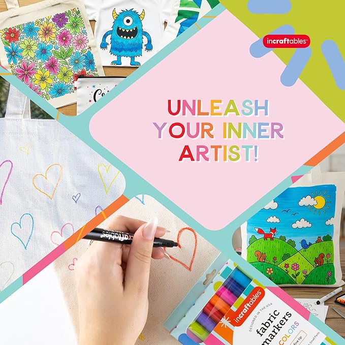 Incraftables Fabric Markers - 12 Pack Permanent Non-Bleed Markers for Clothes, Kids Crafts, Canvas Tote Bags, Quilting, & More - Vibrant Fabric Paint Pens