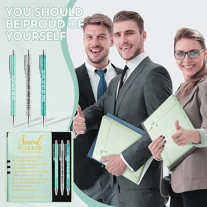 5 Pcs Employee Appreciation Gift Leather Journal Notebook 3 Ballpoint Pens with Box Thank You for Boss Emergency Nurses Medical Assistant Lady Coworker Teacher Social Worker(Green)