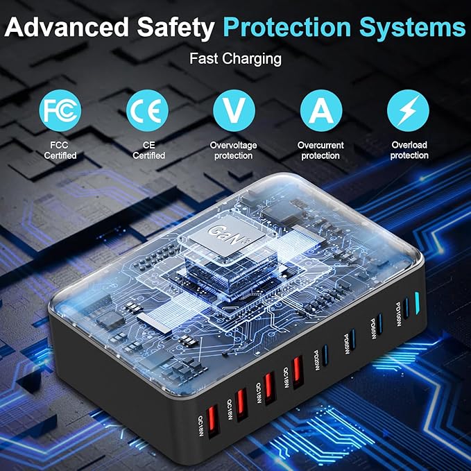320W USB C Fast Charger Block, 8 Port USB Charging Station, GaN Ⅲ Pro 100W PD PPS Port Fast Charging Station Hub, Laptop Wall Charger Compatible with MacBook, iPhone 17, iPad, Android Devices etc