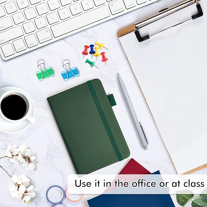 feela Pocket Mini Notebooks Bulk, Small Cute Memo Notepads Hardcover College Ruled Lined Journals with Pen Holder for School Business Work, with 6 Black Pens, 3.5”x 5.5”, 6 Pack, A6, Vintage Colors