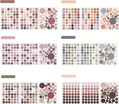 Lovely Face Circle Stickers -6 Pack (18 Sheet) Colorful Circles Stickers Pack - Translucent Color Coding Dots Labels - Assorted Color Code Sticker, for Customizing Planners to Do List Calendar