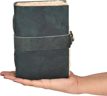 LEATHER VILLAGE Leather Bound Vintage Journal for Women & Men - Book of Shadows - Lock Closure - 200 Pages of Antique Deckle Edges Handmade Paper - Turquoise Color - 7 X 5 inches