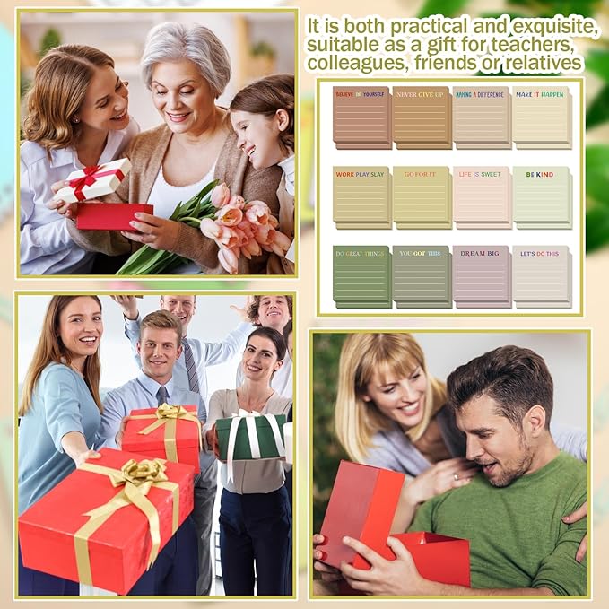 Yinder 24 Pcs Inspirational Sticky Notes Christmas Stocking Stuffers Motivational Sticky Notes Pad Employee Appreciation Gift Bulk for Teacher Nurse Coworker Office 3 x 3'' (Motivational,Boho)