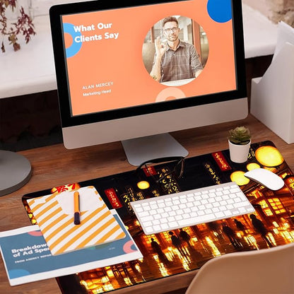 Desk Mat, City Lantern Night Scene Desk Pad, Japanese Traditional House Large Gaming Mouse Pad, 31.5"x15.7" Extended Big Keyboard Mouse Pad with Non-Slip Base and Stitched Edge