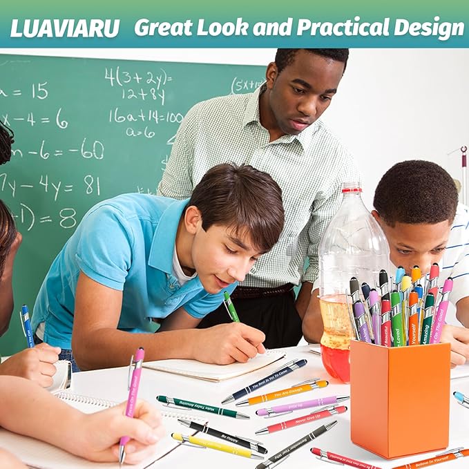 40 Piece Inspirational Pens Kit with Stylus Tip & Sayings – 20 Motivational Pen + 20 Individual Bags – Uplifting Quote & Positive Ideas – For Teachers, Office, School, Meetings, Team Events