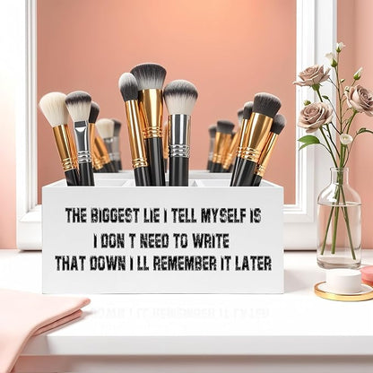 Funny Pencil Pen Holder for Desk, Retro Humorous Wooden Pencil Holder Organizer for Home Office Desk Accessories, Funny Office Gifts for Coworkers Women Men