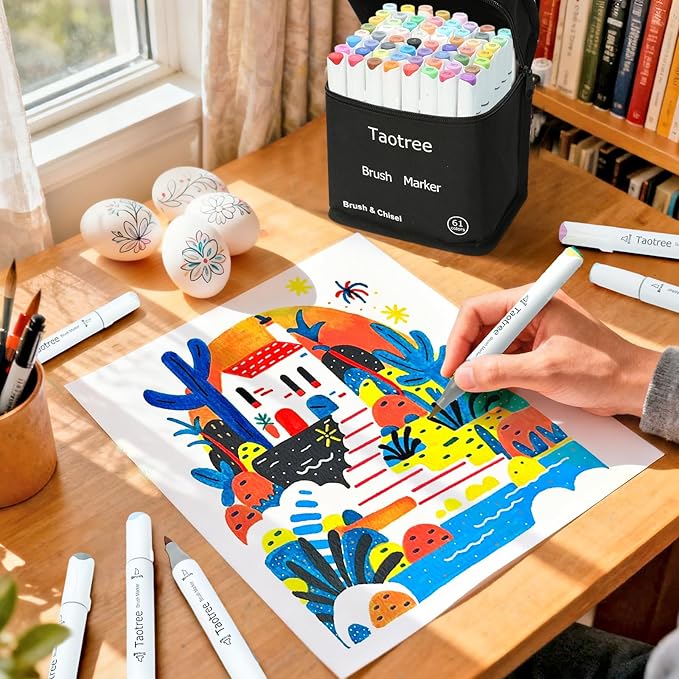 Taotree Alcohol Brush Markers Art Supplies, 61 Colors Dual Tip Art Coloring Markers Pens, Brush & Chisel Tip Sketch Pens, Drawing Supplies Gift for Artist Kid Adult Coloring Book Painting, Sketching