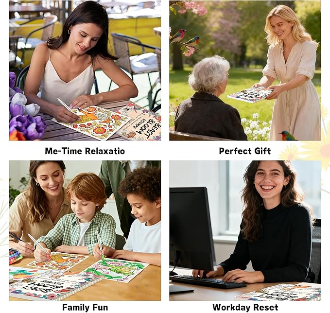 Adult Coloring Book Set with 36 Dual-Tip Markers, 32 Floral & Animal Pages, Spiral Bound Gifts for Adults Relaxation, Creative Christmas Gifts for Women and Loved Ones