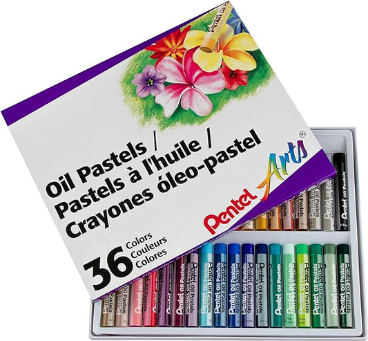Pentel PHN36 Oil Pastel Set with Carrying Case,36-Color Set, Assorted, 36/Set