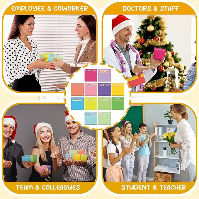 Yinder 12 Pcs Employee Appreciation Sticky Notes Xmas Gift Bulk Motivation Note Pads Mini Inspirational Note Gift for Teacher Nurse Staff Coworker Office Supply 3 x 3'' (Appreciation,Colorful)