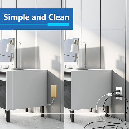 LIDER Flat-Face Outlet Extender with 3 Receptacles, Ultra-Thin Wall Plate Plug with Cord Extender and 3-Outlet Power Strip, 8ft Cord, LWE8-315-GD, ETL-Listed, Gold