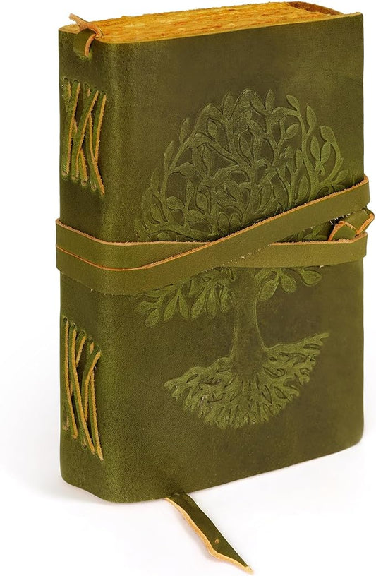 LUXEORIA Tree Of Life Leather Journal for Women and Men, Handcrafted Leather Journal for Writing Womens, Sketchbook, Travel Diary with Unlined Deckle Paper, Mint Green 5x7