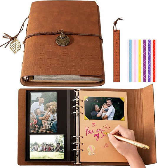 Travel Scrapbook Album Waterproof Photo Album with Writing Space 64 Pages Self Adhesive & 40 Journaling Pages DIY Memory Photo Book Photo Scrapbook Album Kit for Wedding Family Vacation