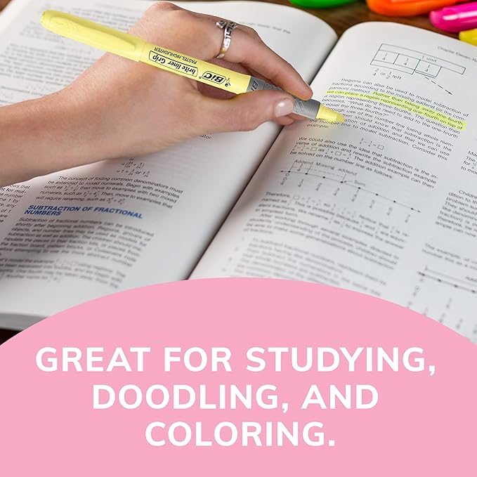 BIC Brite Liner Grip Pocket MINI Highlighter, Pastel Ink Colors, Chisel Tip, 6 Count (Pack of 1)