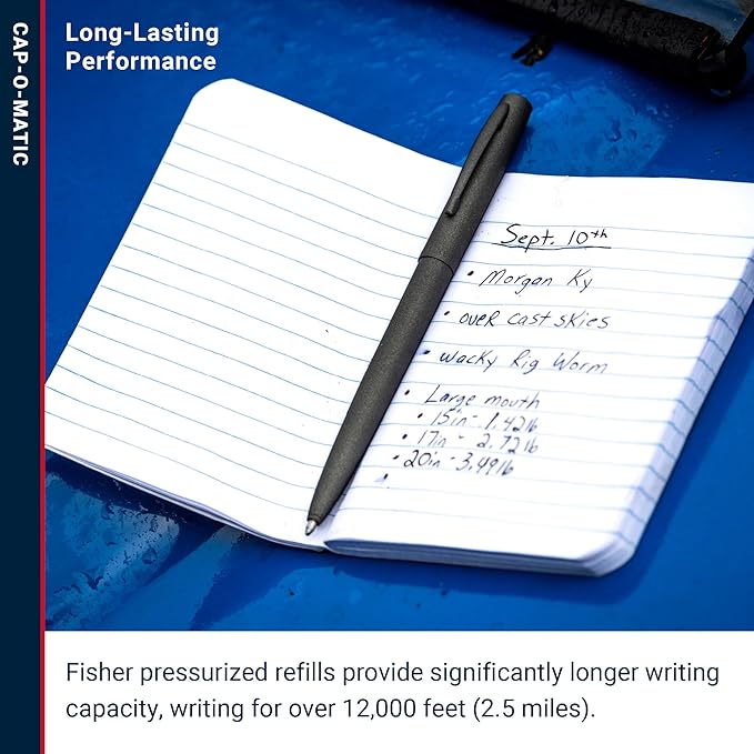 Fisher Space Pen Cap-O-Matic Pen, Ballpoint, Tungsten, Cerakote Finish, Pocket Clip, Black Ink