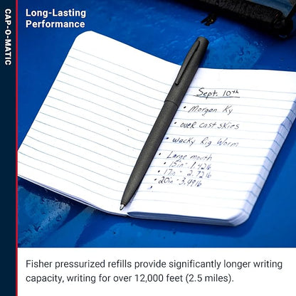 Fisher Space Pen Cap-O-Matic Pen, Ballpoint, Tungsten, Cerakote Finish, Pocket Clip, Black Ink