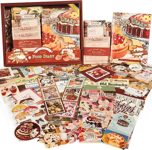 Scrapbooking Supplies Kit: Vintage Aesthetic Scrapbook Kit, Junk Journal Supplies with Scrapbook Stickers Paper, Journaling Supplies, Birthday Craft Gift for Adult Teen Girls Kid, Food Diary